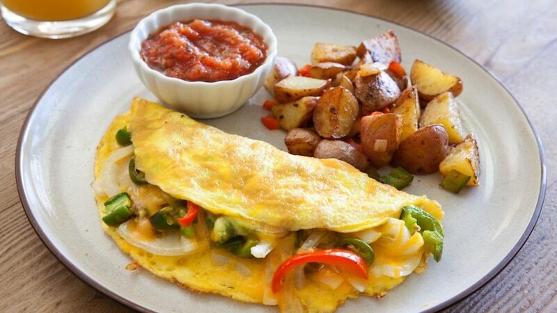 Southwest Omelet on Wood Table